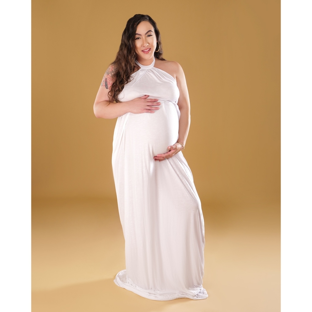 White halter maxi dress